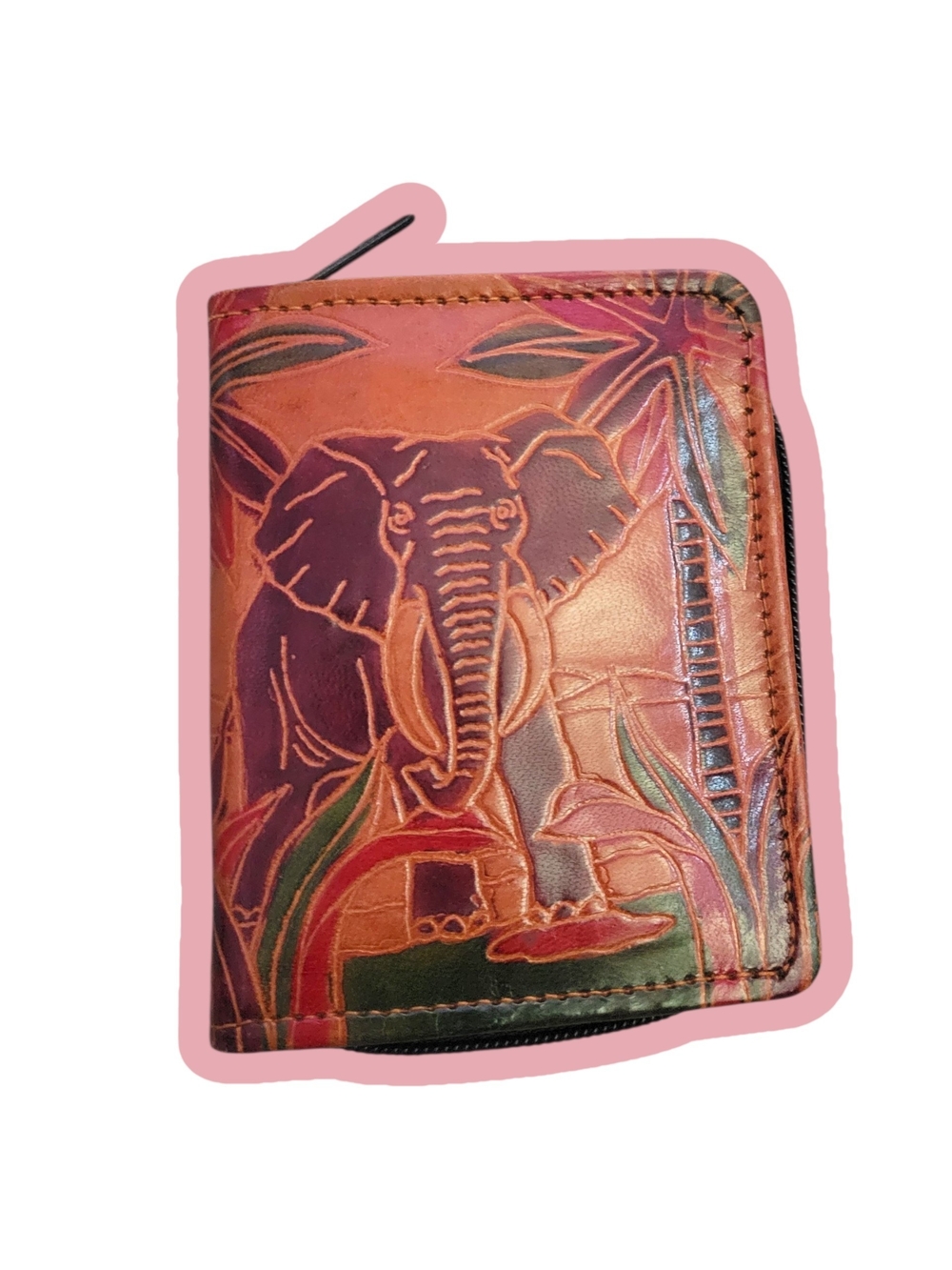 Hand-Painted Elephant Leather Wallet - Multicolor
